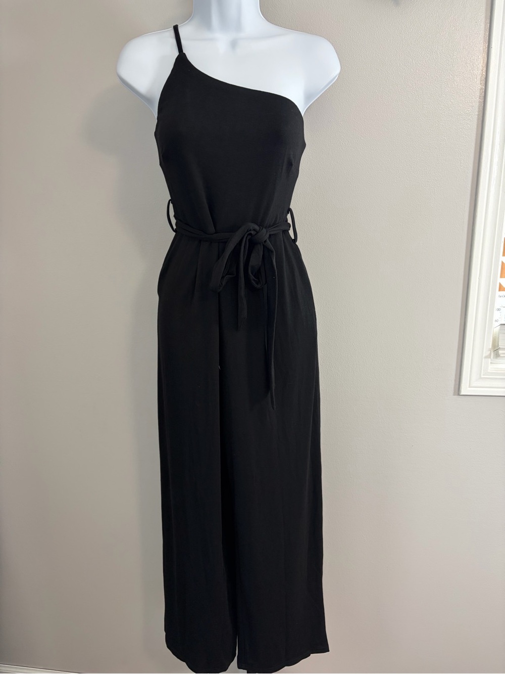 NWOT Elings-  One-Shoulder Black Jumpsuit with Tie Waist